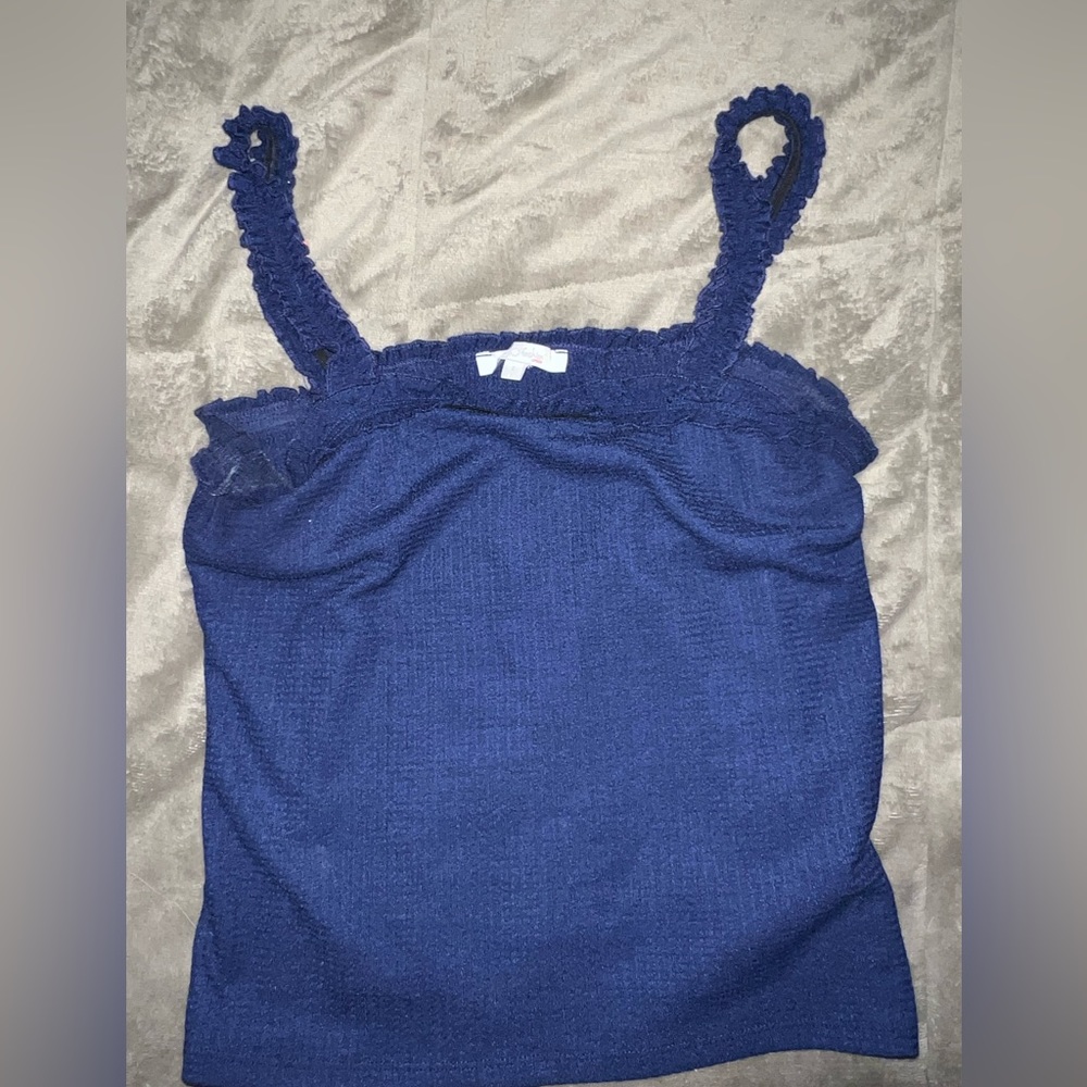 Blue ruffle square neck tank size L NEVER WORN